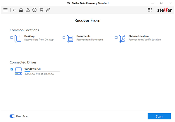 Recover From window, select the folder location