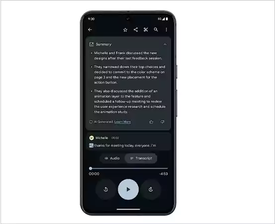 Gemini Nano created summary in the Recorder app