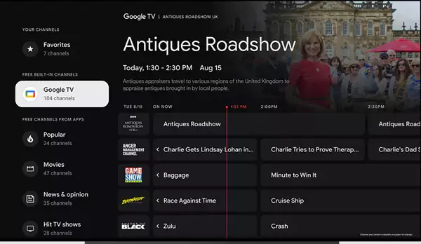 Google TV with Free Built-in Channels
