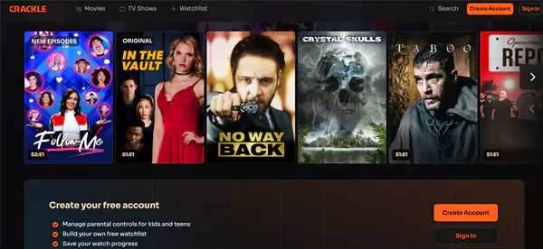 Home page of Crackle