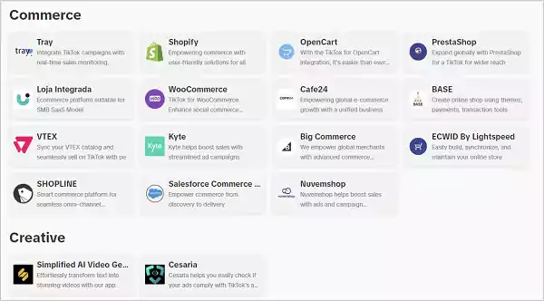 TikTok App center Categories