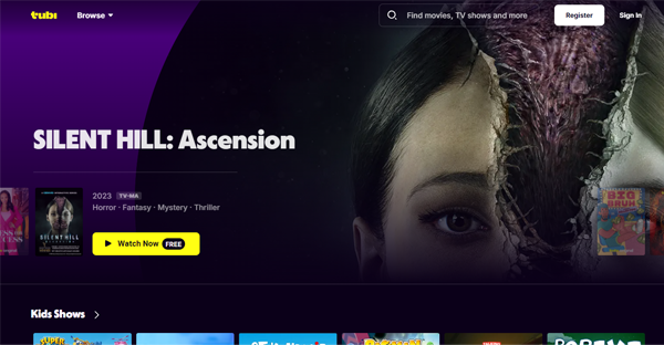 Homepage of TubiTV