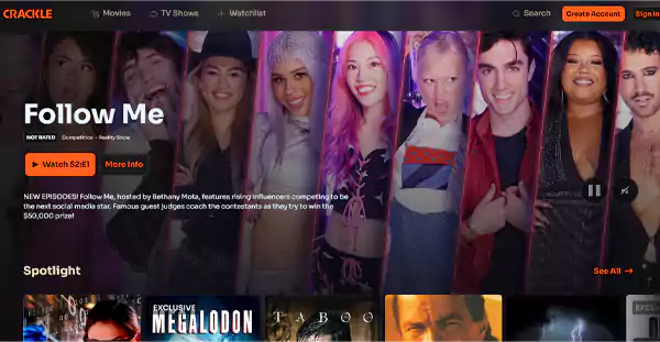 Home page of Crackle