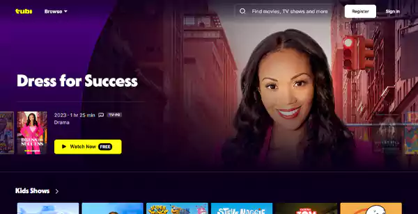 Home page of Tubi TV