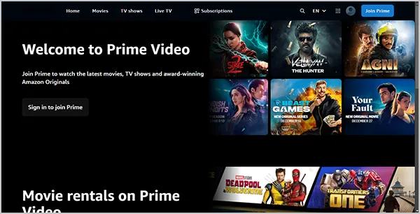 Amazon Prime Video site